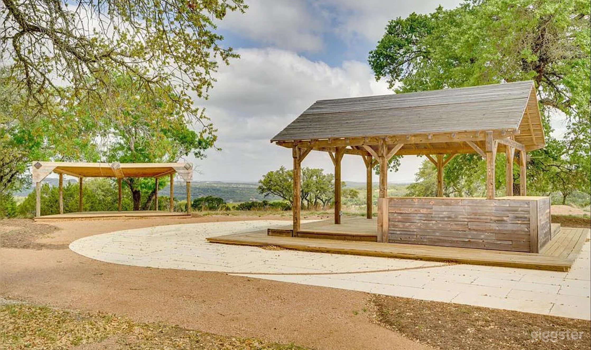 Acoustic stage, outdoor patio/dance floor, covered pavilion 