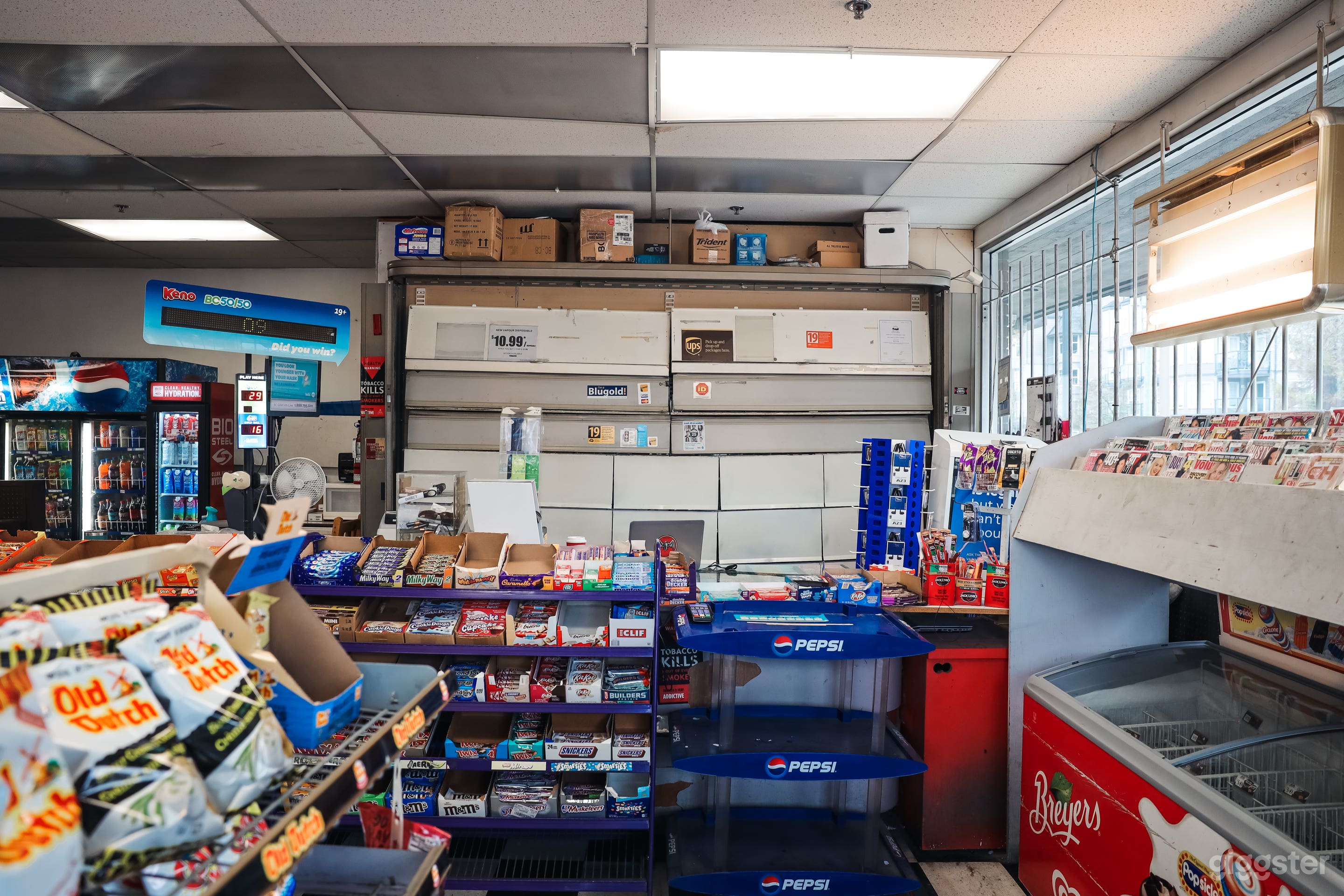 Front counter of the store with POS in place and removable table.