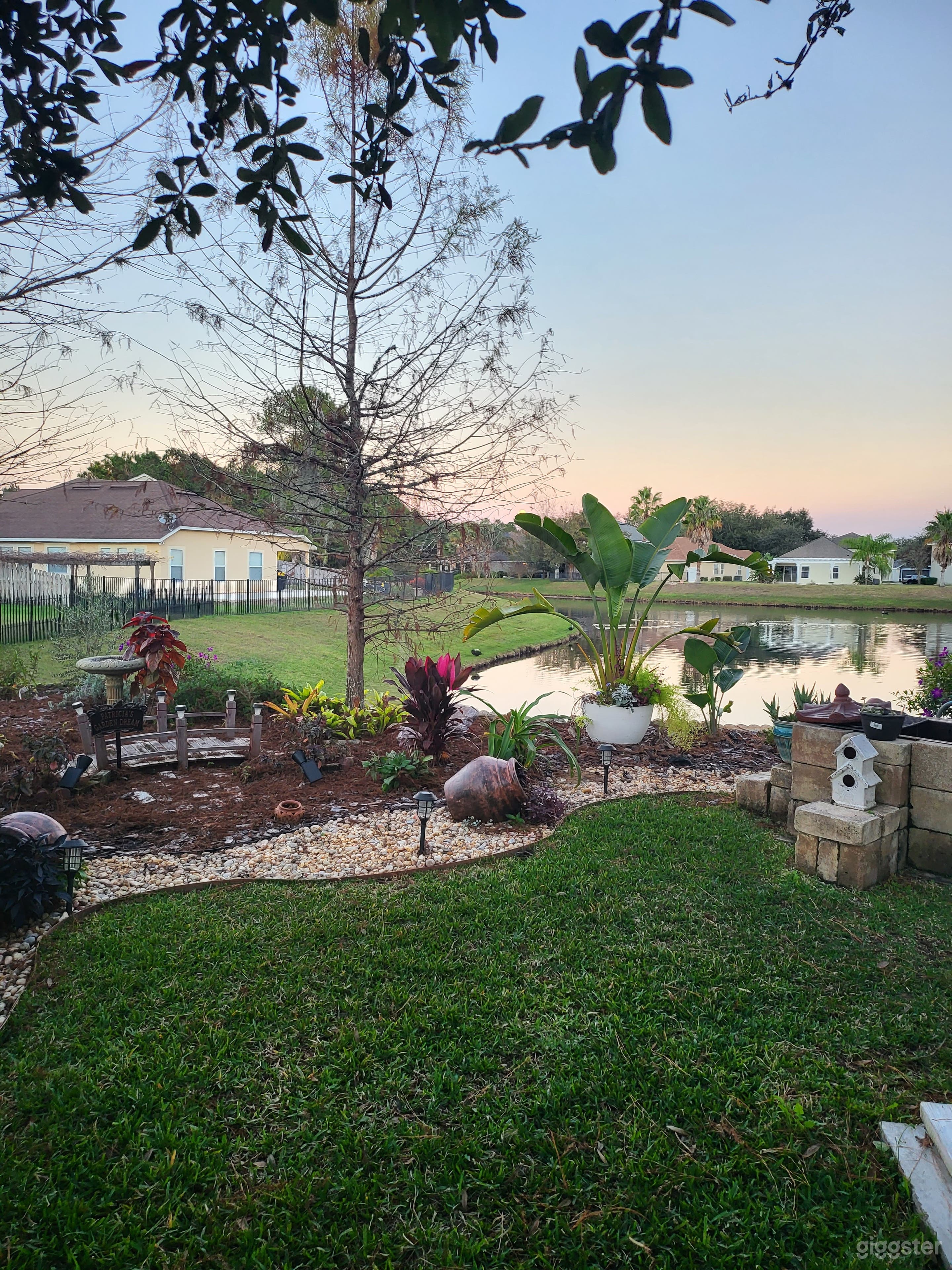 River rock landscaping on display.