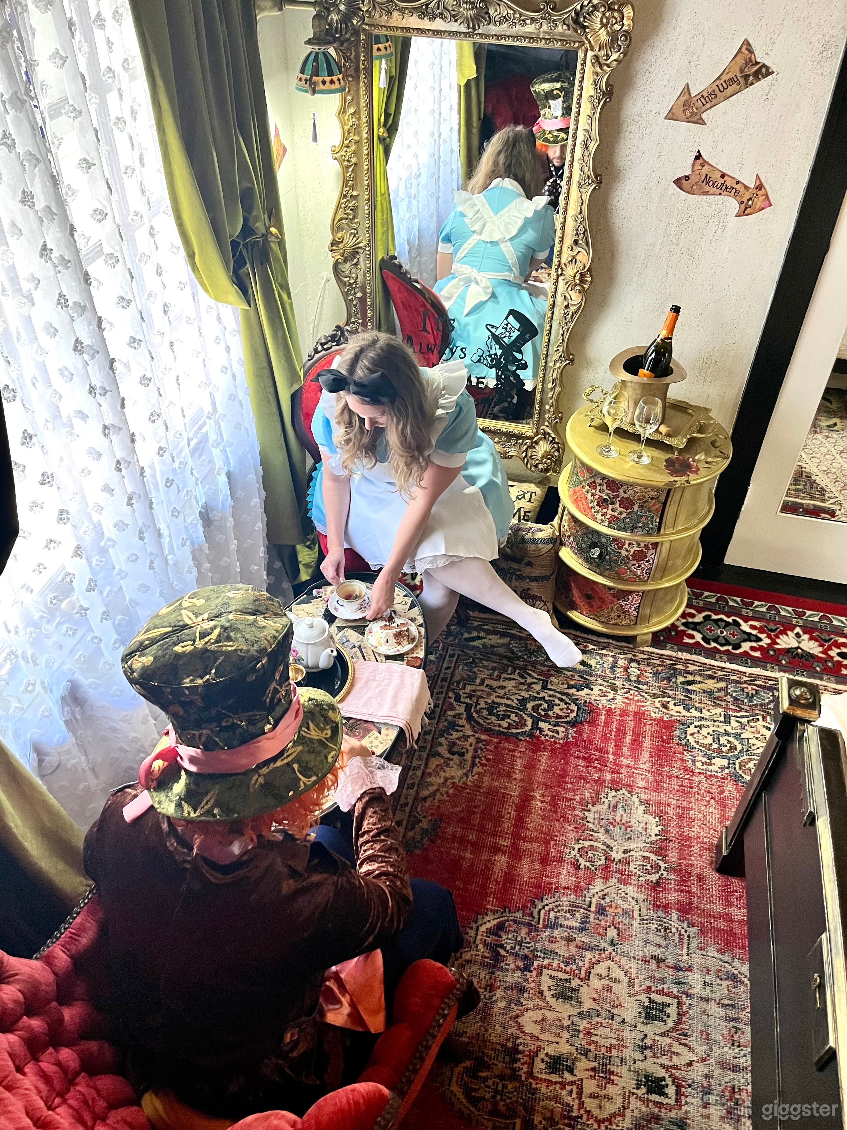 Having tea in the Wonderland Room