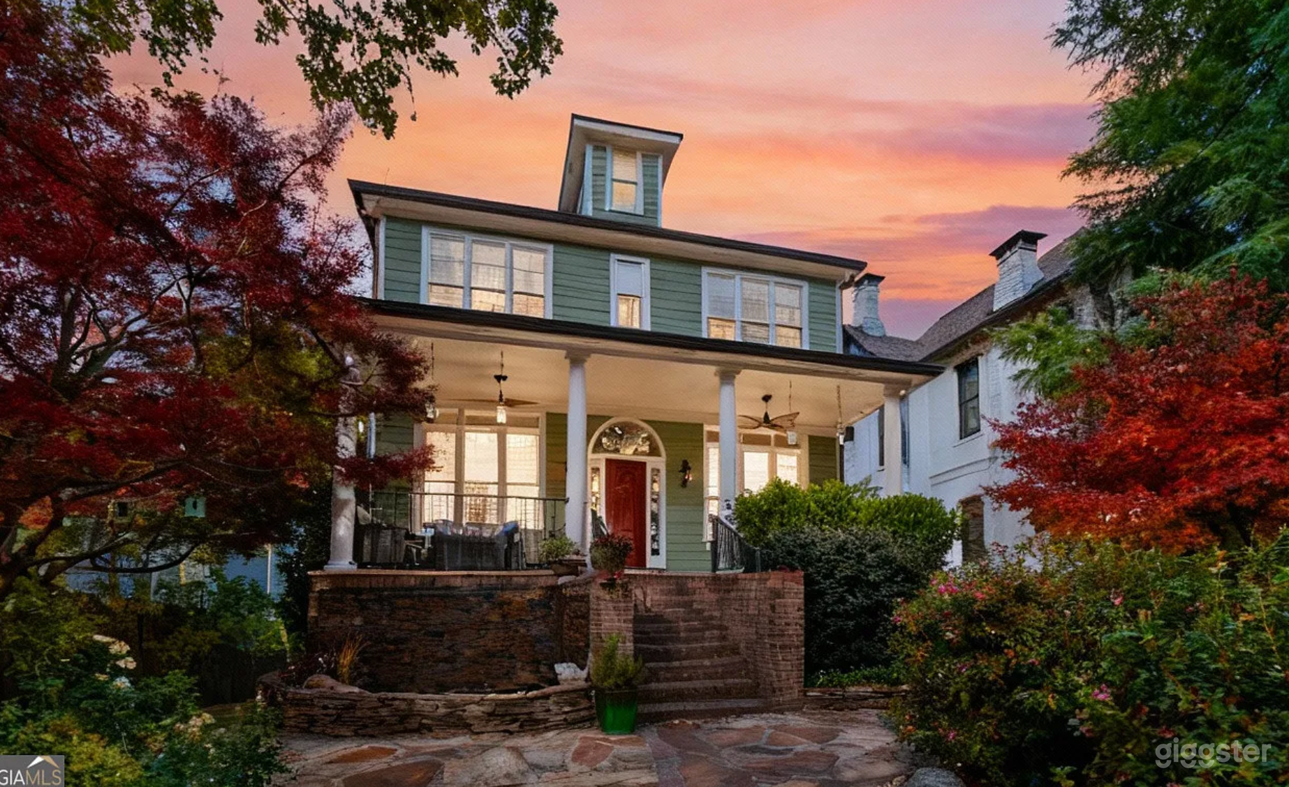 Front courtyard with koi pond during fall