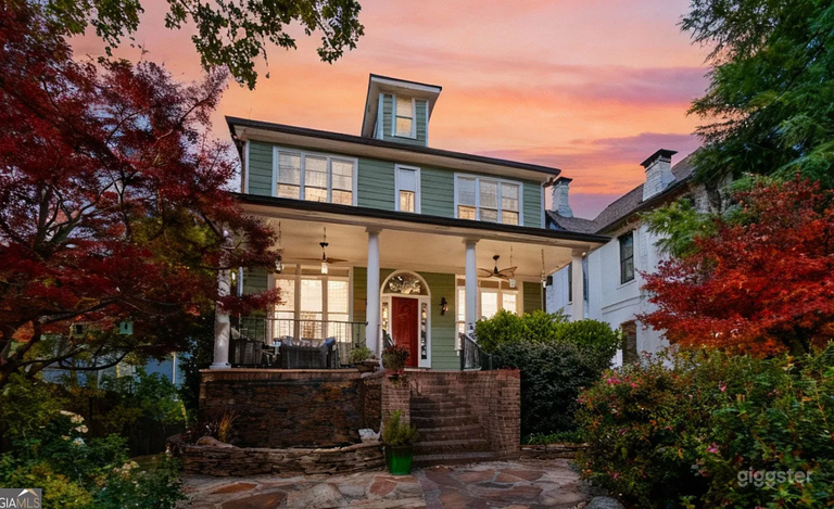  Front courtyard with koi pond during fall 