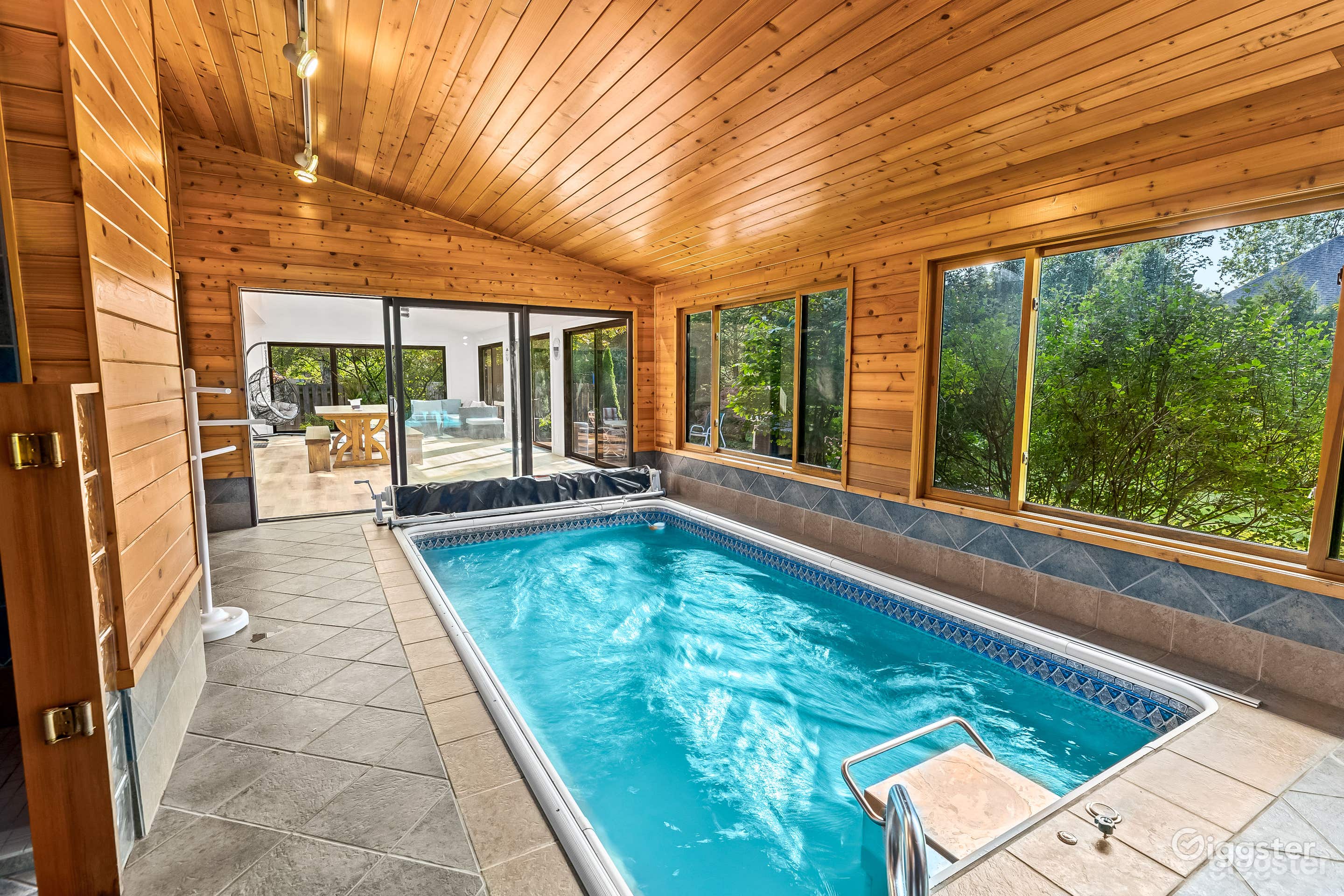 Pool and a unique indoor wine barrel hot tub shower Photo 1