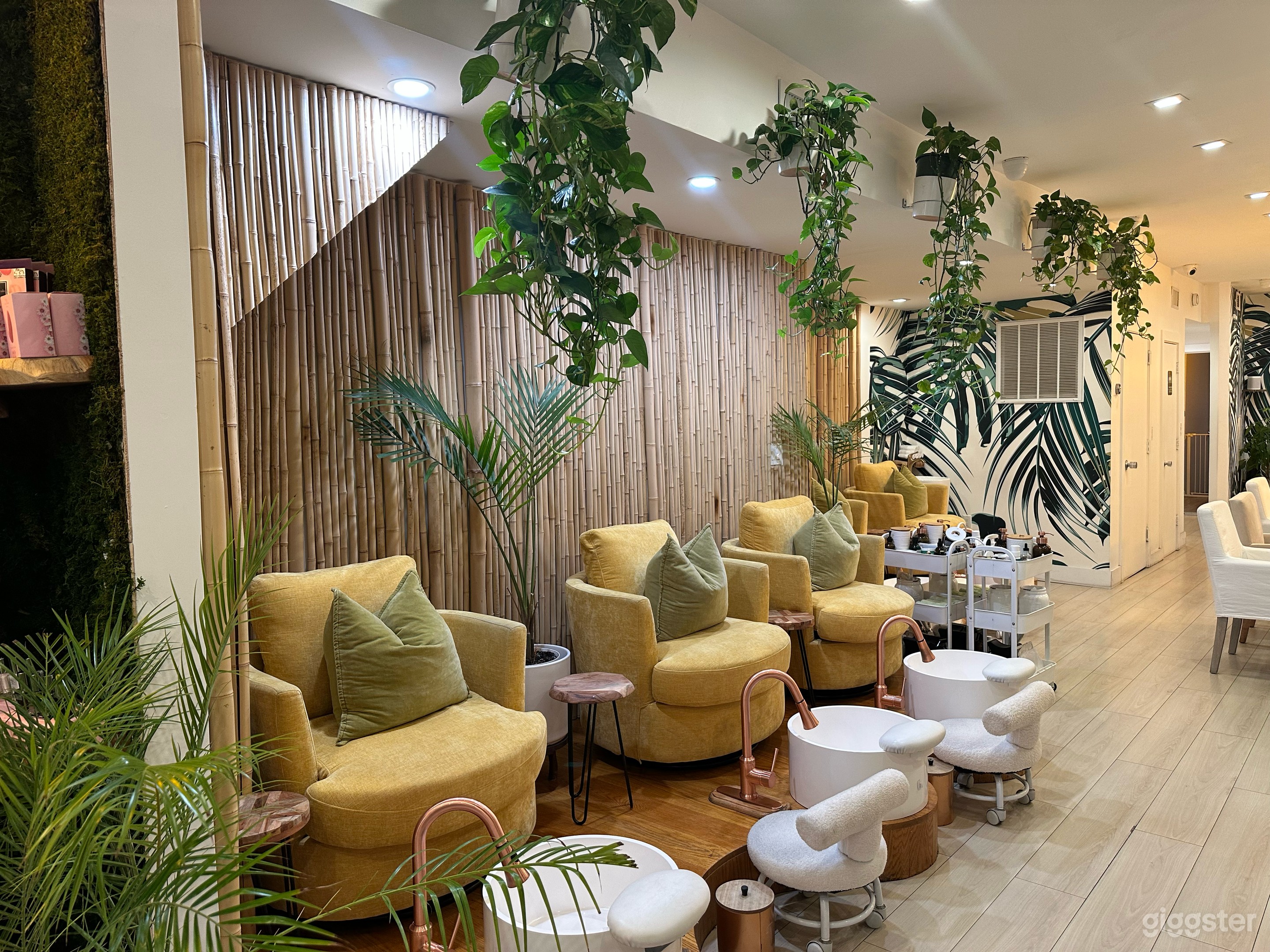 -Pedicure chairs spin and can be easily moved