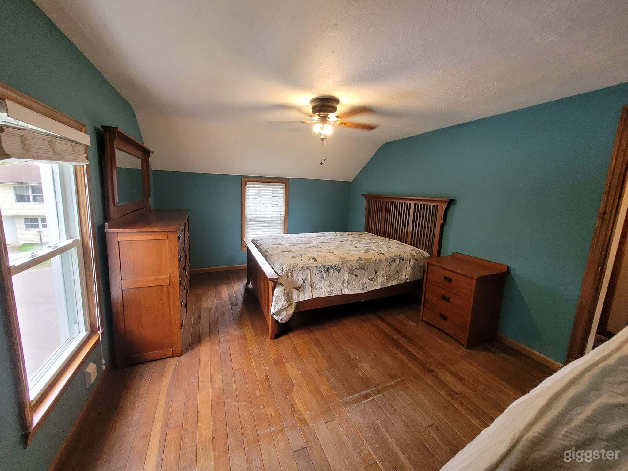 Main bedroom Spring/summer bedding. Solid wood furniture. 