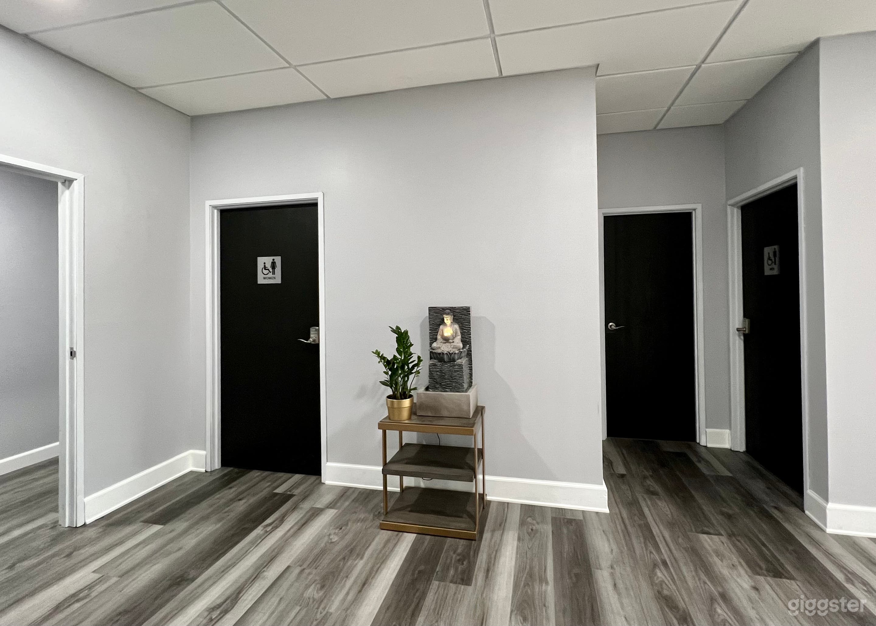 Modern and updated entrance with separate men's and women's restrooms. 