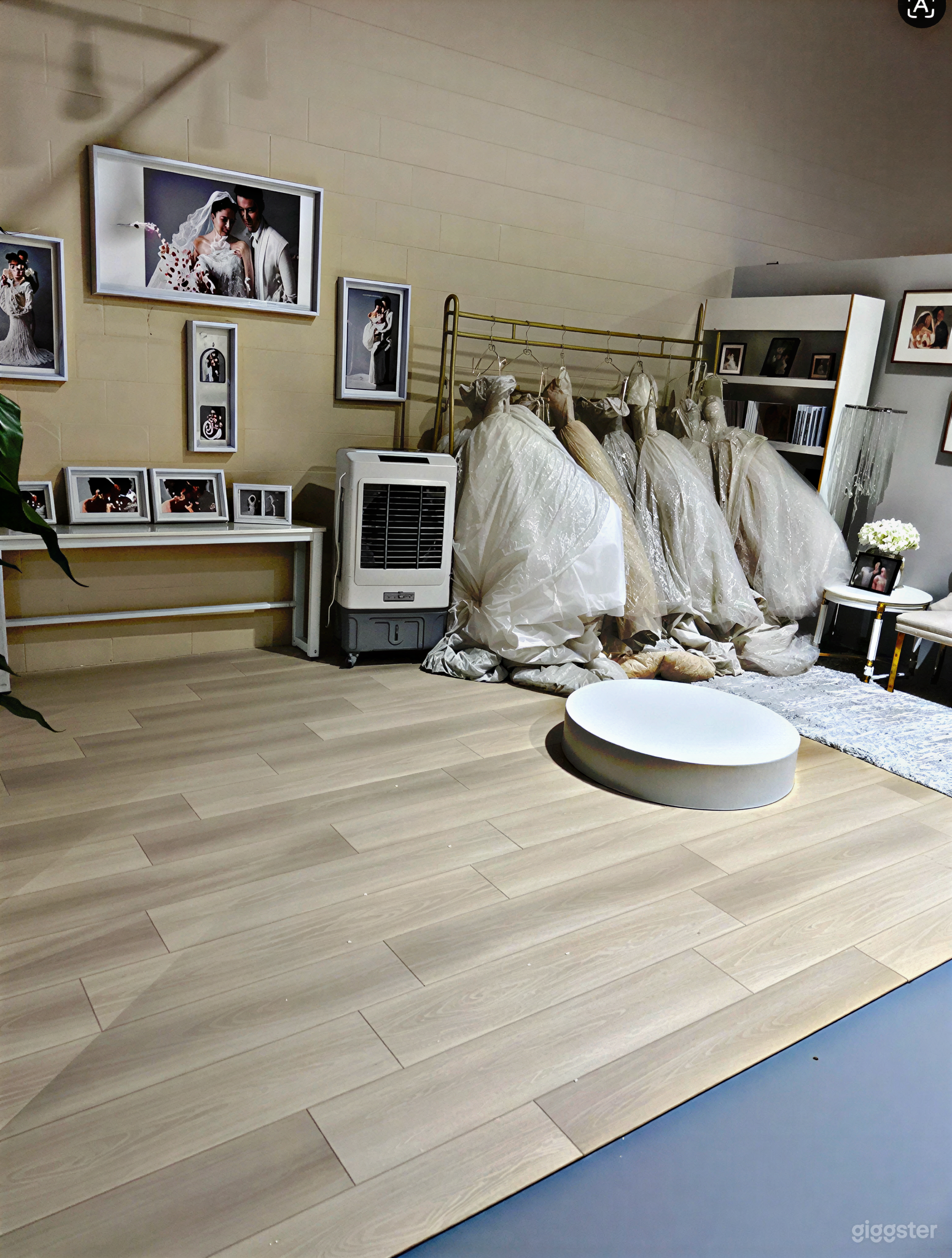 Elegant Wedding Room Studio Set with Bridal Gowns, Mirror Photo 1