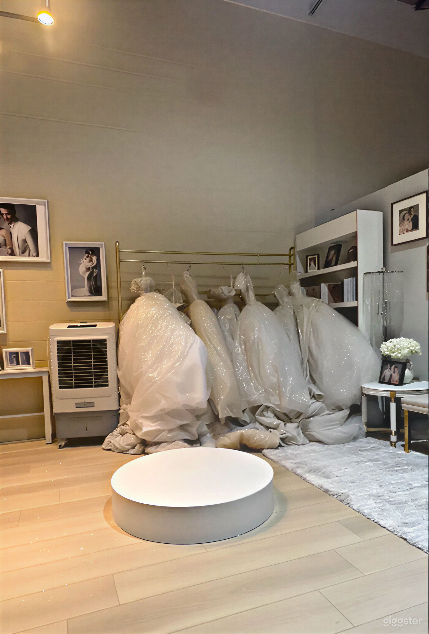 Elegant Wedding Room Studio Set with Bridal Gowns, Mirror Photo 4