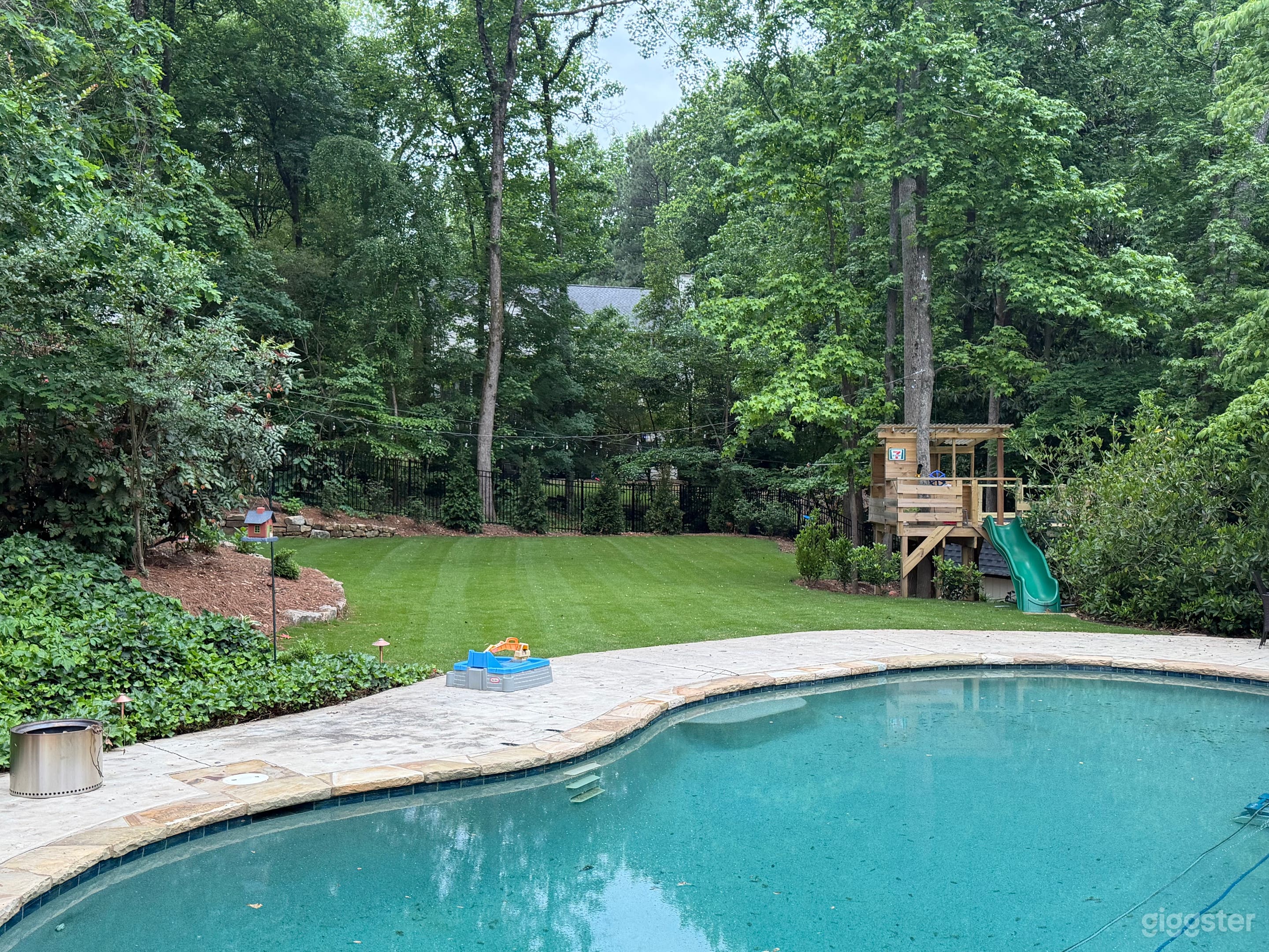 Pool scene with professional landscape tree house Photo 2