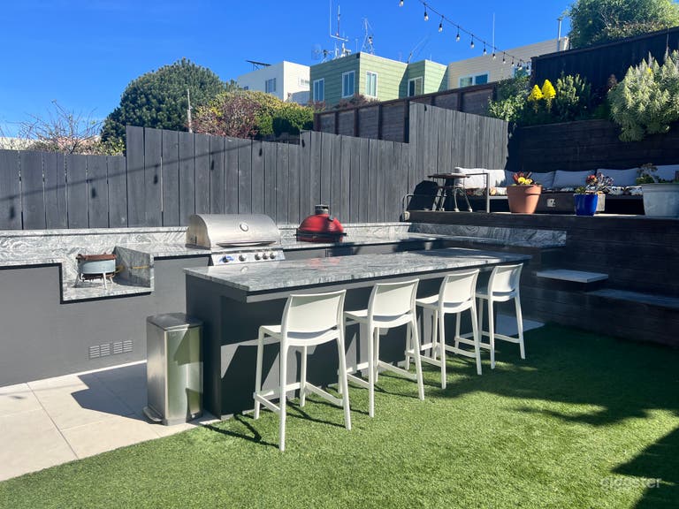  Backyard with full grill and party room 