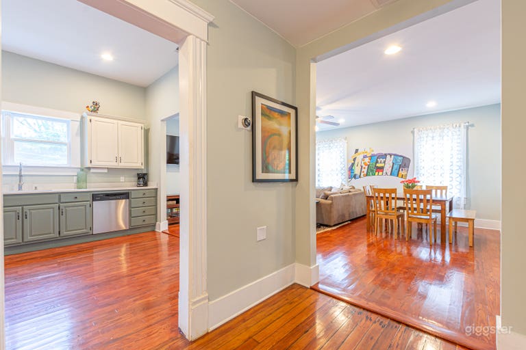  At the end of the hall, the open concept kitchen flows into the family room.  