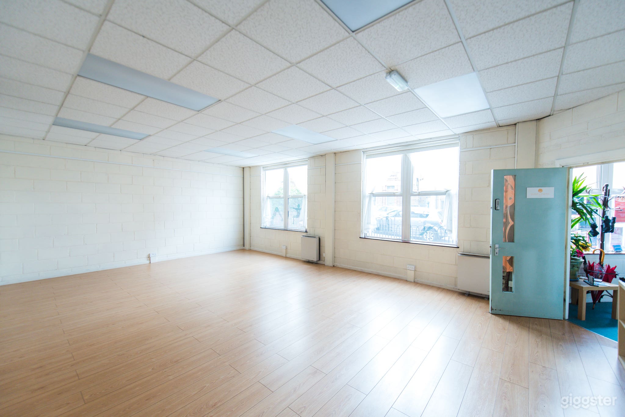 Light ground floor space showing entrance door