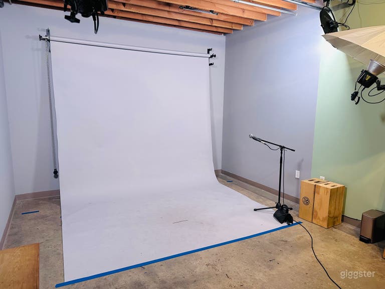  Paper seamless available or gray wall if preferred.  