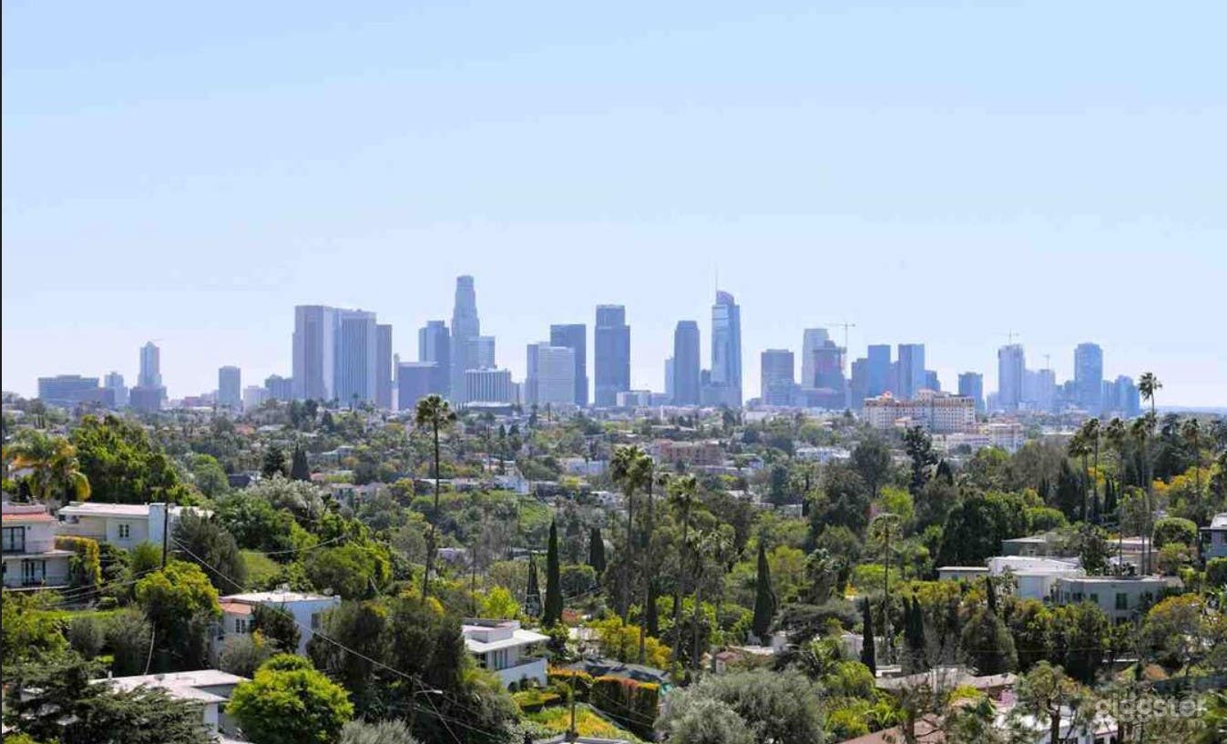 View of downtown from roof deck. 