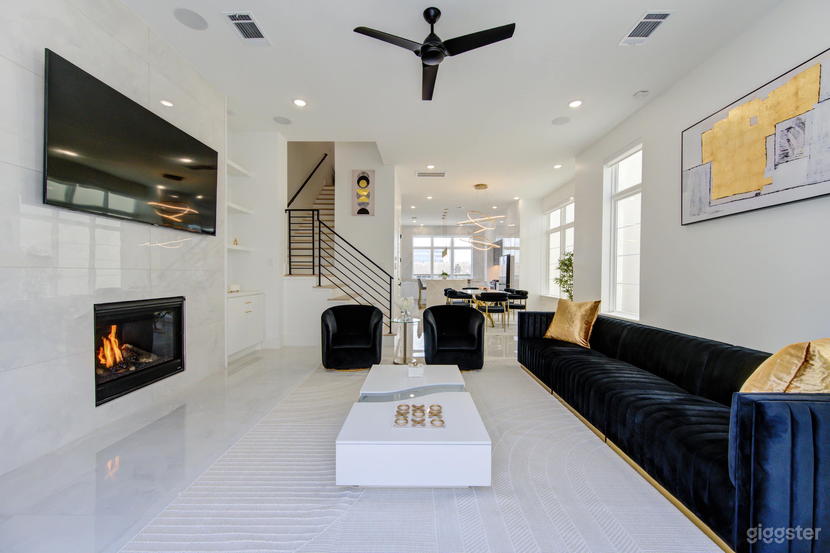 Large living room with fireplace